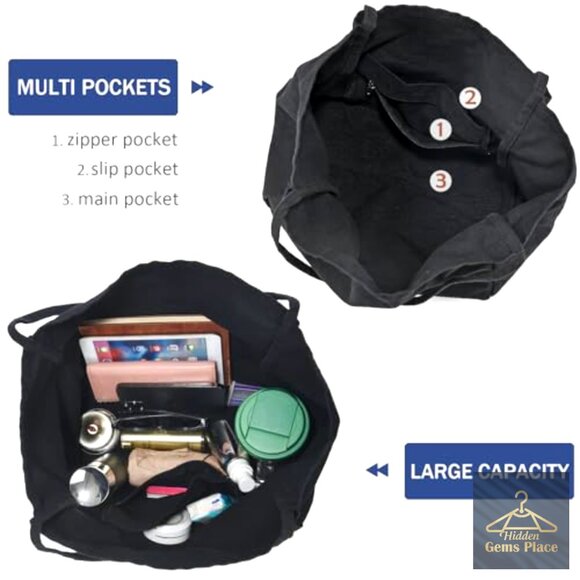 Large Canvas Hobo Tote Bag for Work Travel Casual Shoulder Purse - Picture 5 of 7